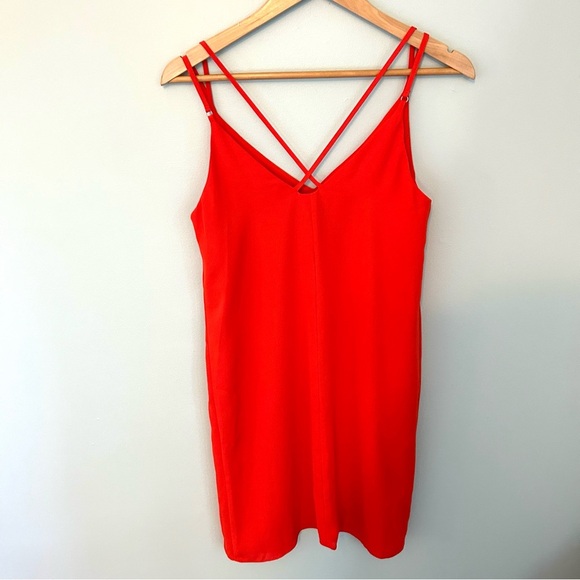 Topshop Double-Strap Red Orange Mini Slip Dress. Size 4. - Picture 7 of 13